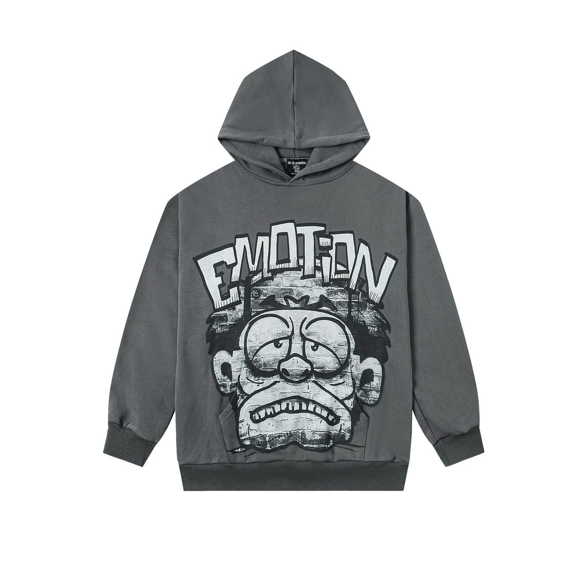 MIXED EMOTION Vintage Grumpy Cartoon Graphic Hoodie (Dark Grey)