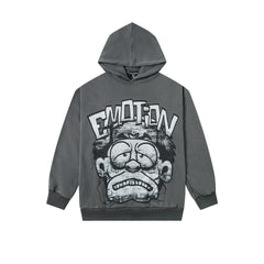 MIXED EMOTION Vintage Grumpy Cartoon Graphic Hoodie (Dark Grey)