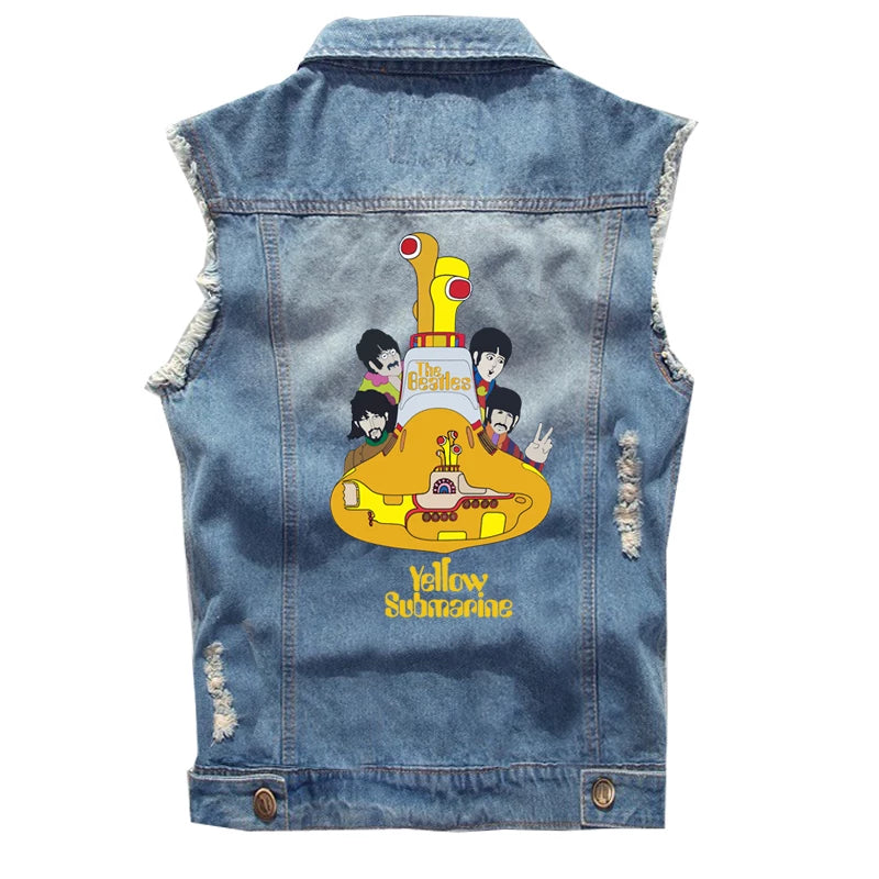 The Beatles, Lennon, retro rock, sleeveless denim vest, vest, vest, denim shirt (2)