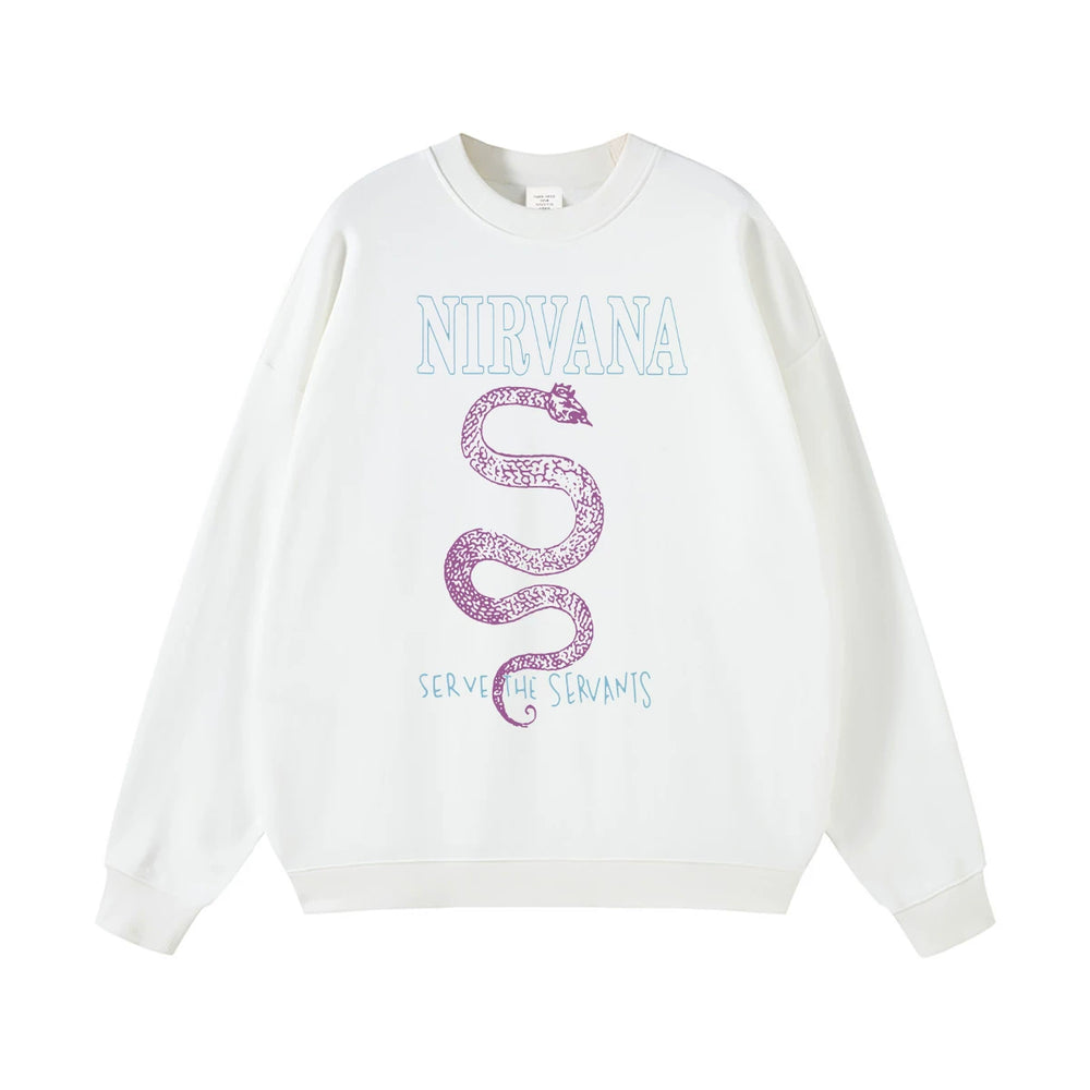 NIRVANA Nirvana Rock Band American Street Gun Flower Nirvana Black Gray White Pure Cotton Hooded Round Neck Sweatshirt (9)