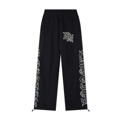 MIXED EMOTION Vintage Side-Print Graphic Sweatpants (Black)