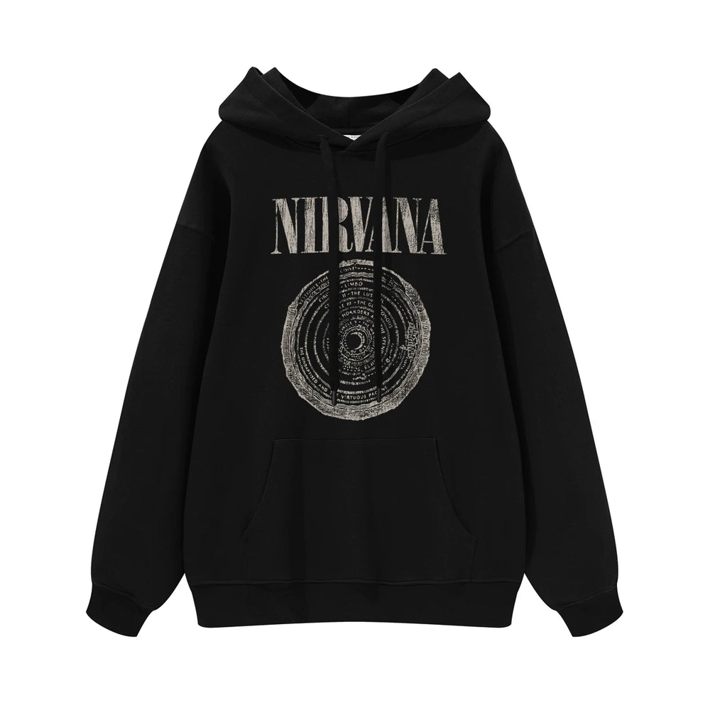 NIRVANA Nirvana Rock Band American Street Gun Flower Nirvana Black Gray White Pure Cotton Hooded Round Neck Sweatshirt (8)