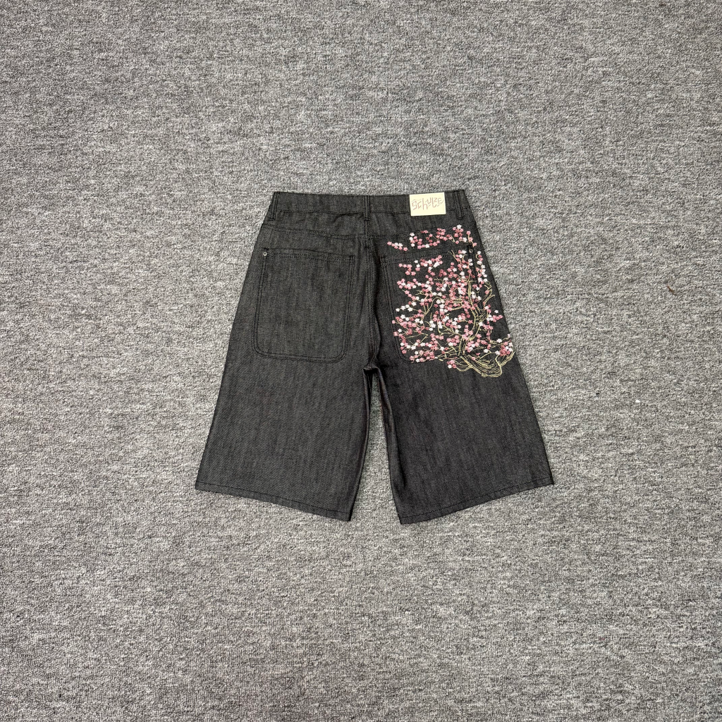Derschutze Blossom V2 Jorts - Flower Embroidered Denim Pants