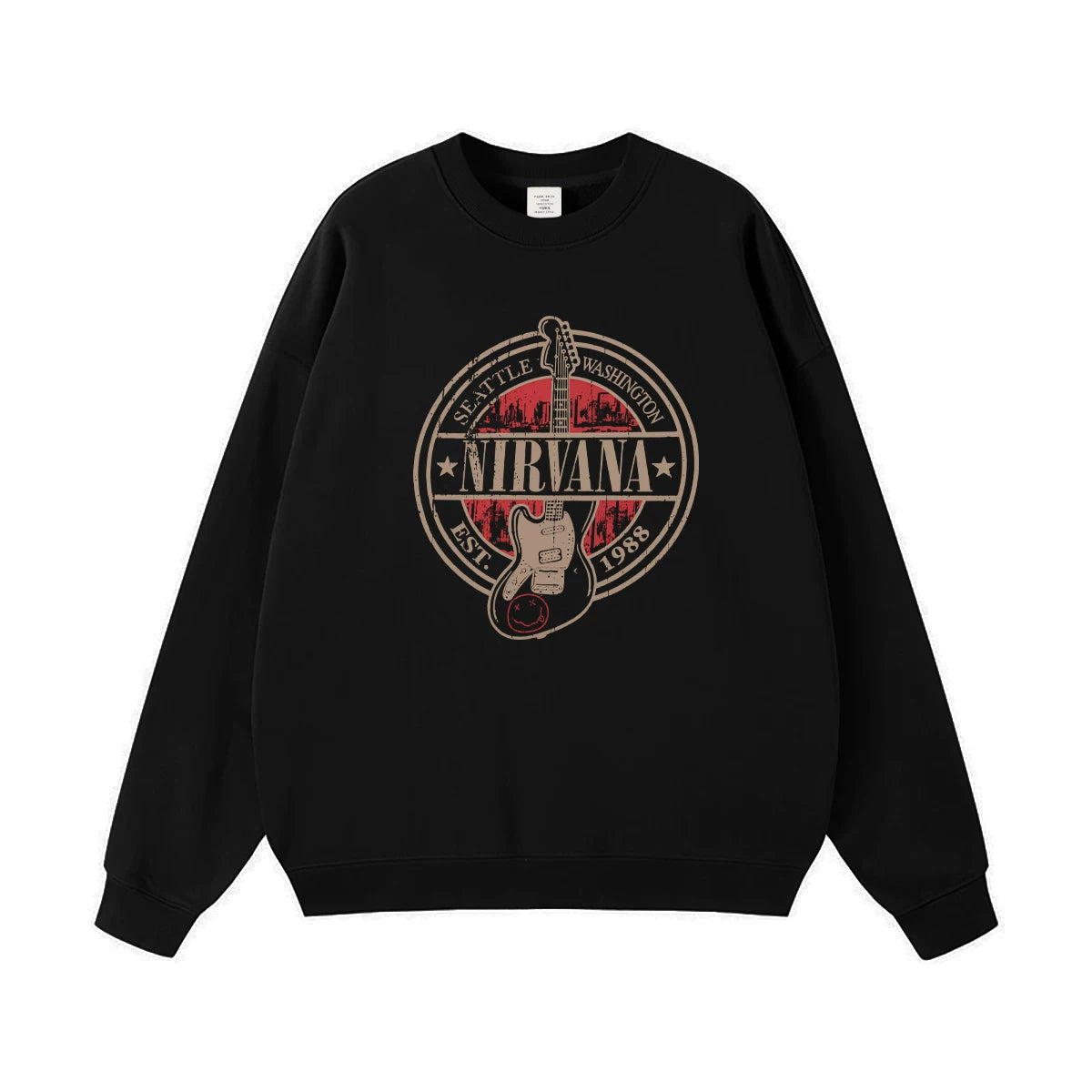 NIRVANA Nirvana Rock Band American Street Gun Flower Nirvana Black Gray White Pure Cotton Hooded Round Neck Sweatshirt (7)