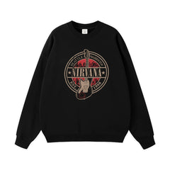 NIRVANA Nirvana Rock Band American Street Gun Flower Nirvana Black Gray White Pure Cotton Hooded Round Neck Sweatshirt (7)