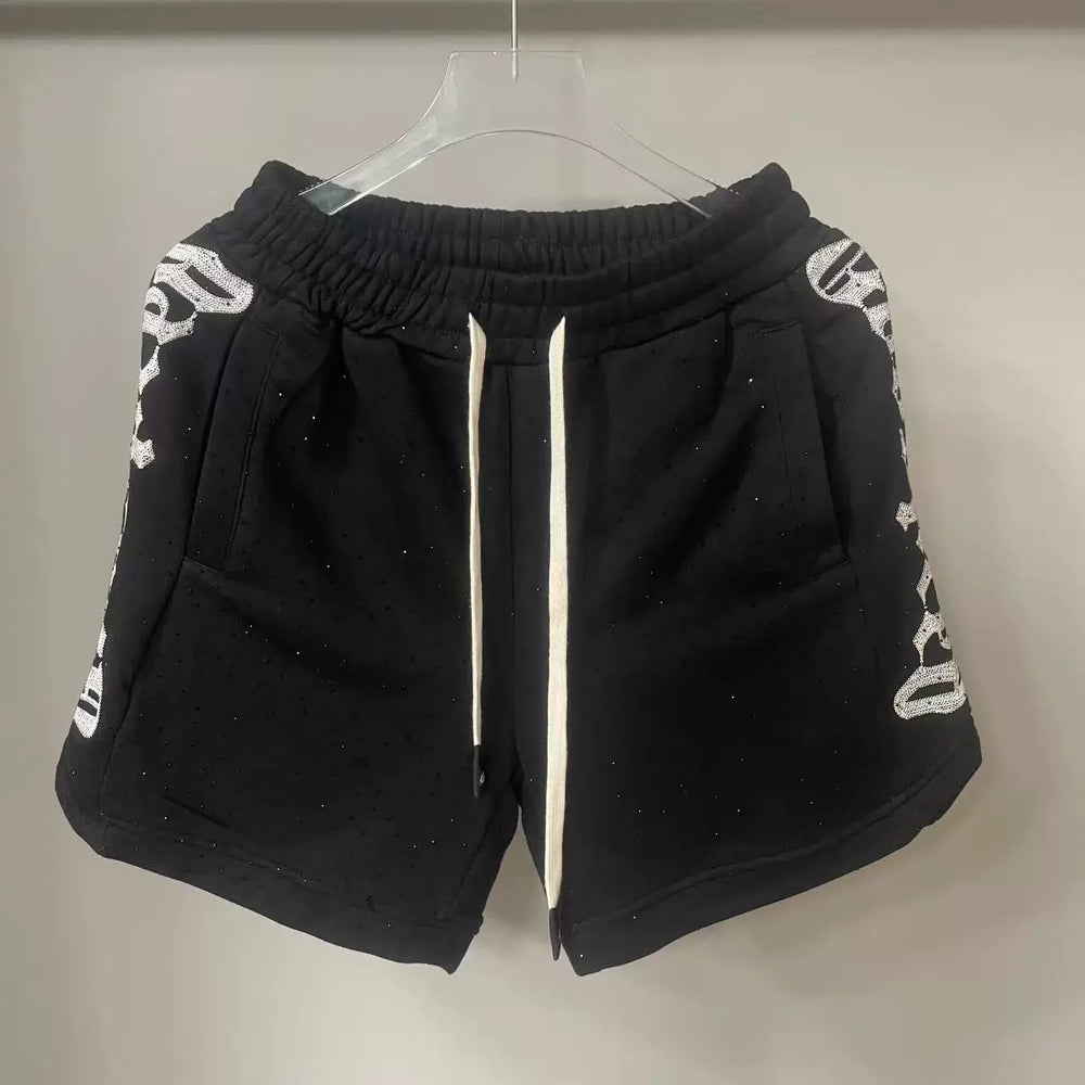 GODSPEED Embroidered Letters Full Diamond Casual Shorts
