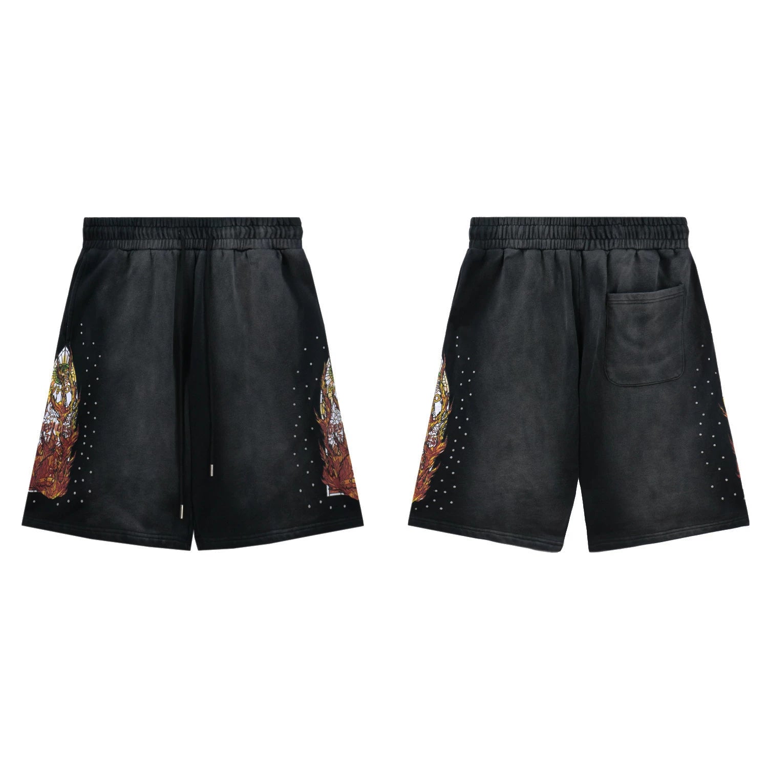Who Decides War flame print shorts