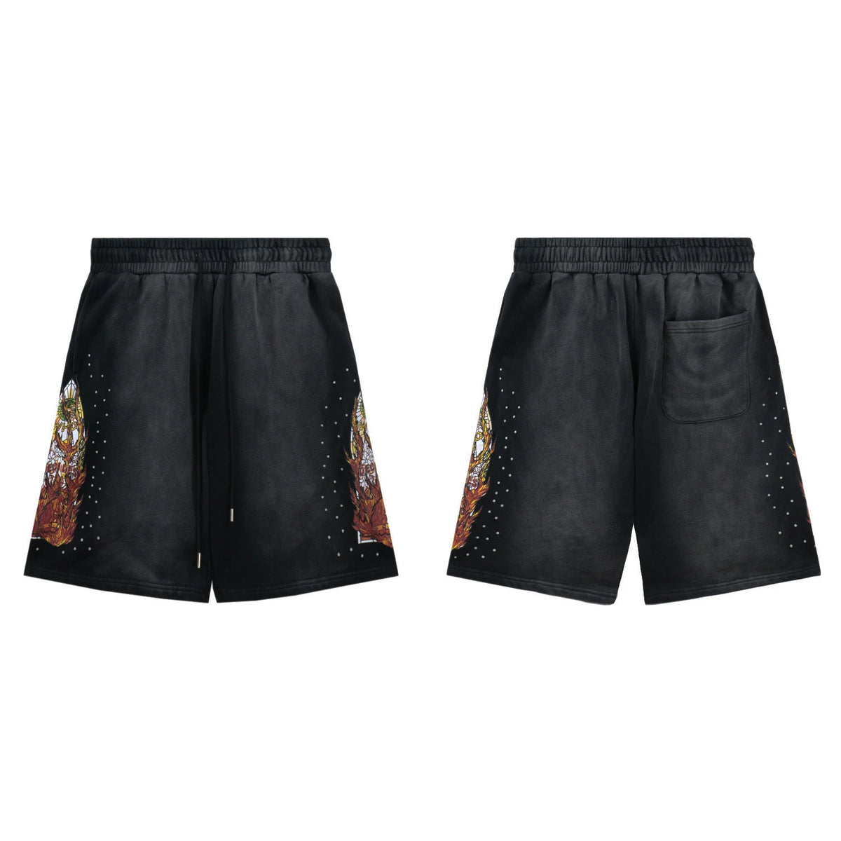 Who Decides War flame print shorts
