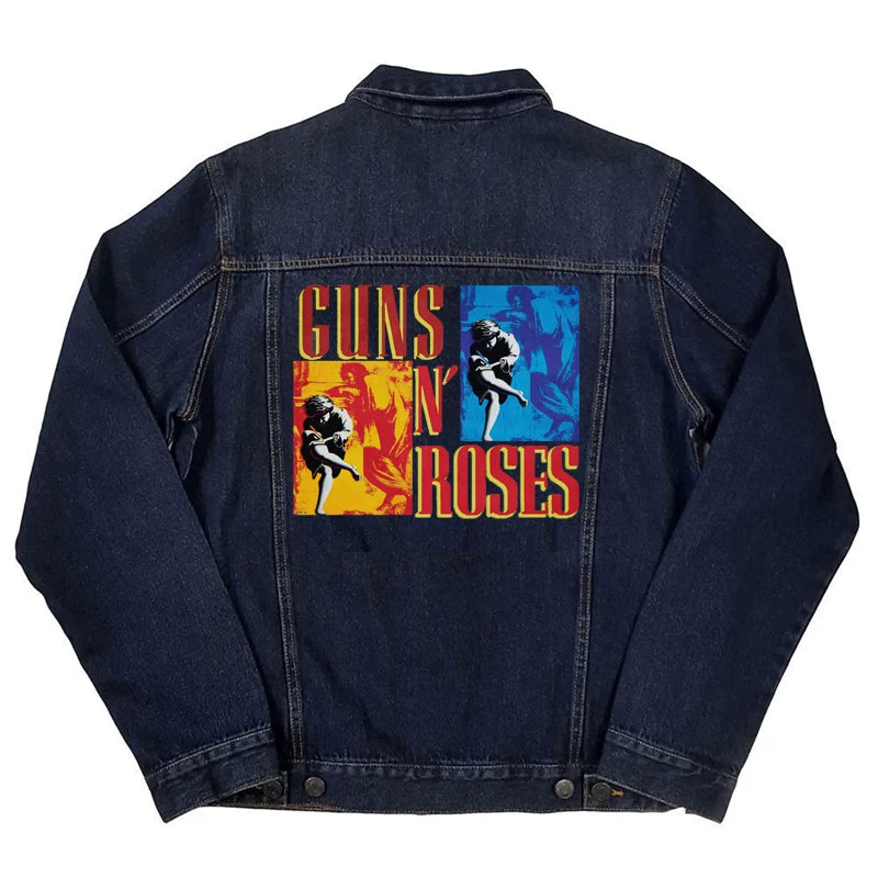 春秋款欧美复古Guns N’ Roses枪花乐队街头摇滚机车牛仔外套男 (2)