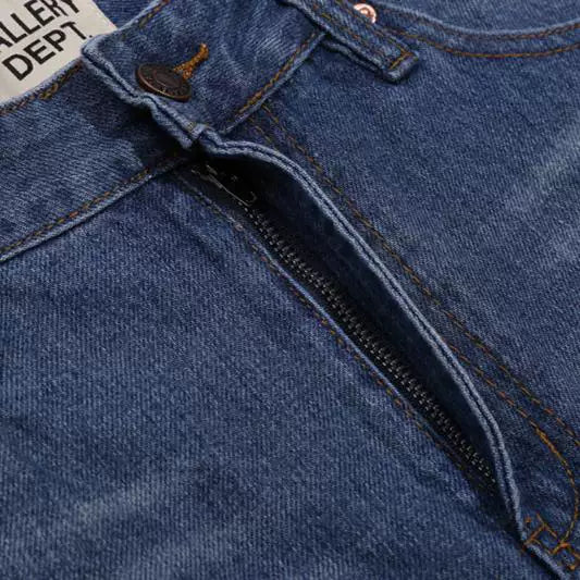 Gallery Dept Washed Dark Blue Plaid Denim Shorts