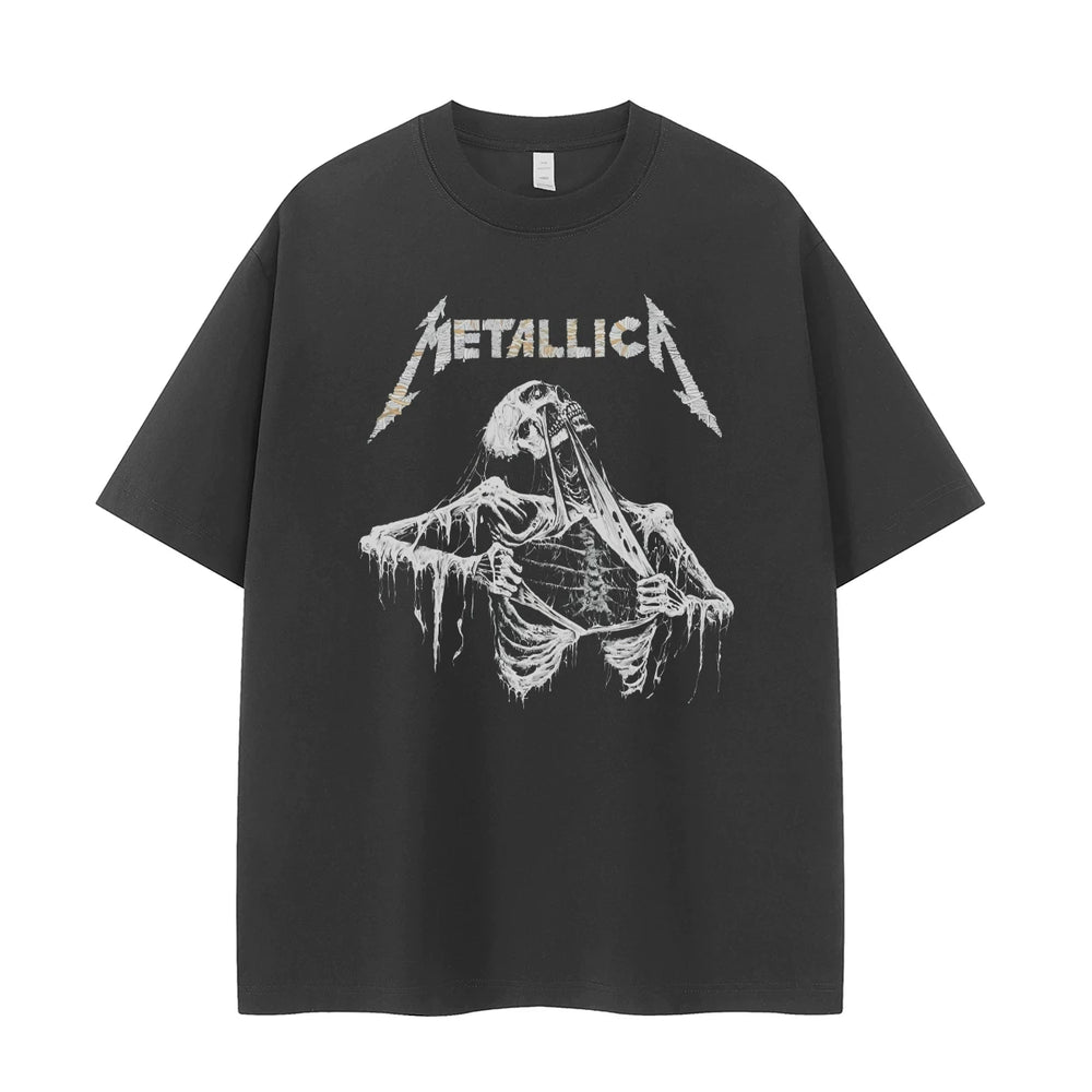 Metallica metal band retro American street dark skeleton niche design rock short sleeved T-shirt