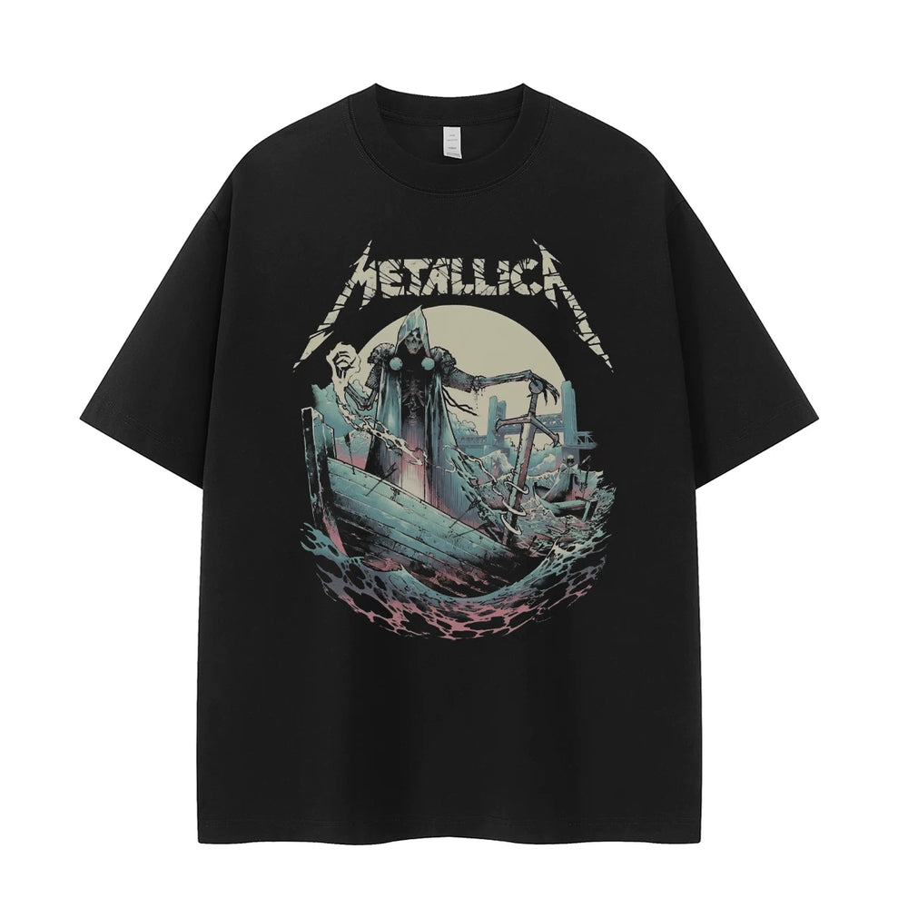Metallica metal band retro American street hip-hop dark niche design rock short sleeved T-shirt