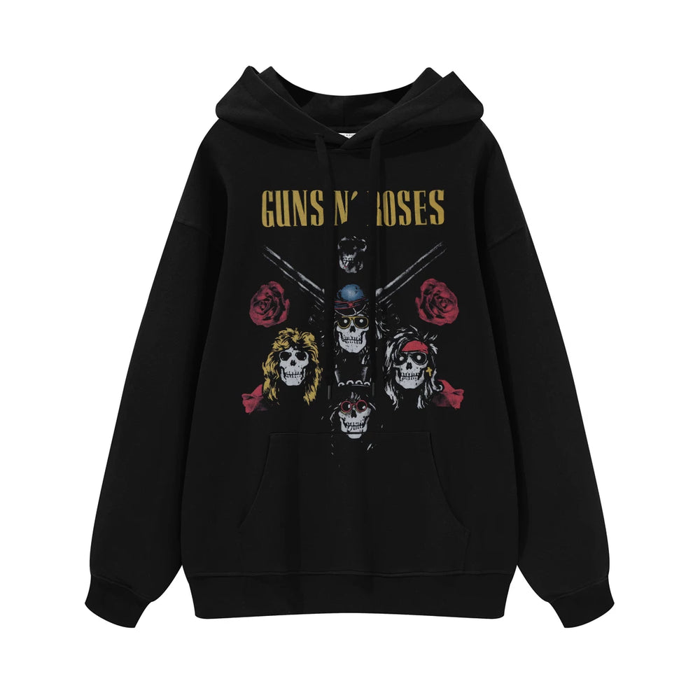 Guns n Roses Rock Band American Street Men's and Women's Black Grey White Cotton Hooded Round Neck Hoodie (4)