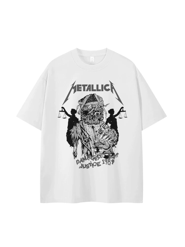 Metallica金属乐队复古美式街头小众设计感vtg落肩摇滚短袖T恤衫
