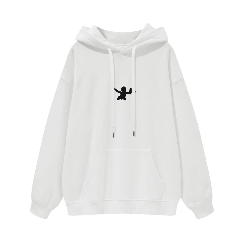 NIRVANA Nirvana Rock Band American Street Gun Flower Nirvana Black Gray White Pure Cotton Hooded Round Neck Sweatshirt (3)