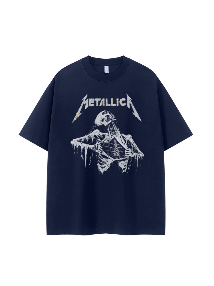 Metallica metal band retro American street dark skeleton niche design rock short sleeved T-shirt