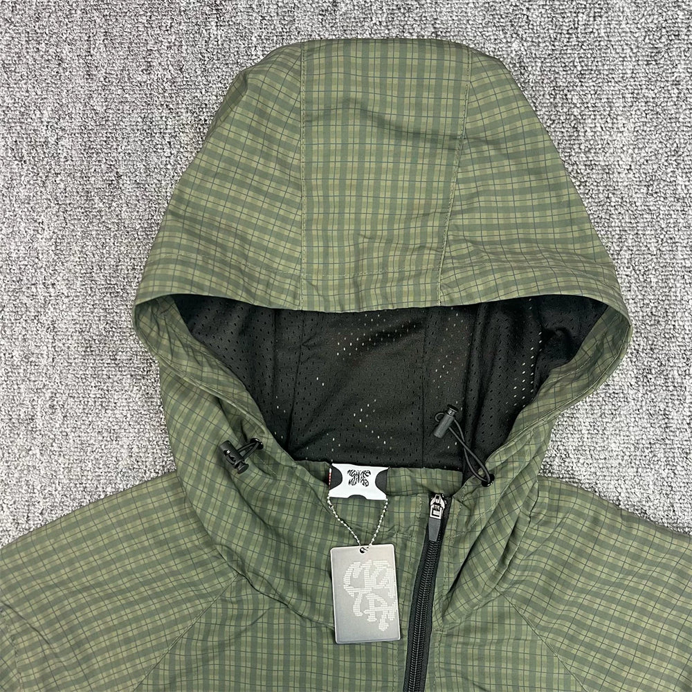 Mertra CHECK Zip-Mouth Loose Contrast Patchwork Jacket