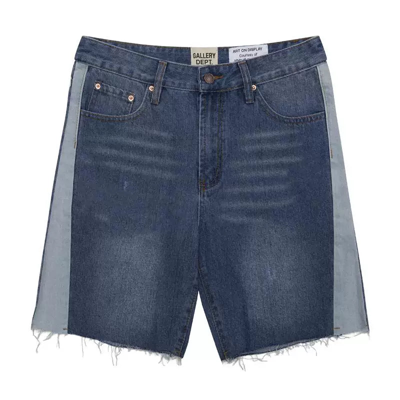 Gallery Dept Washed Dark Blue Plaid Denim Shorts