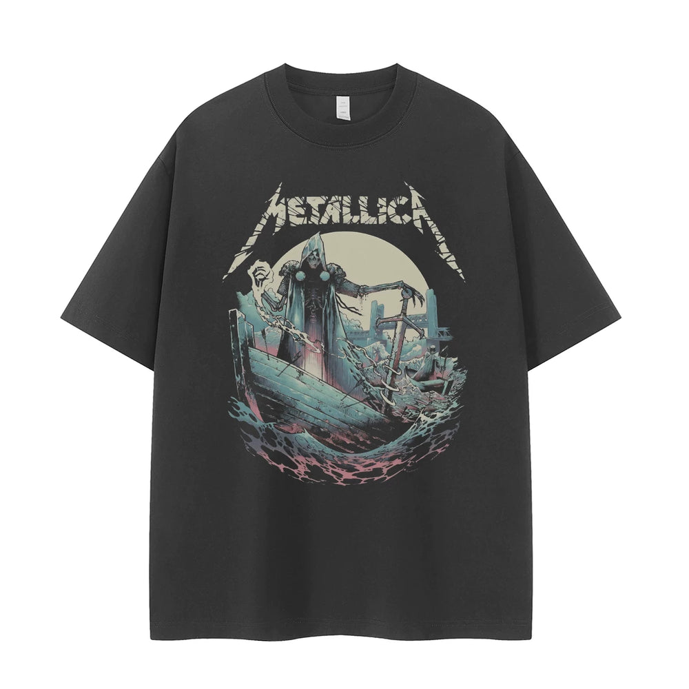 Metallica metal band retro American street hip-hop dark niche design rock short sleeved T-shirt