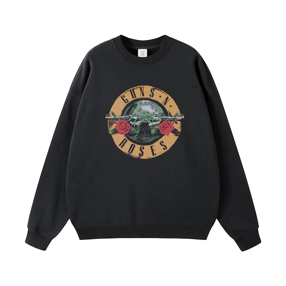 Guns n Roses Rock Band American Street Men's and Women's Black Grey White Cotton Hooded Round Neck Hoodie (2)