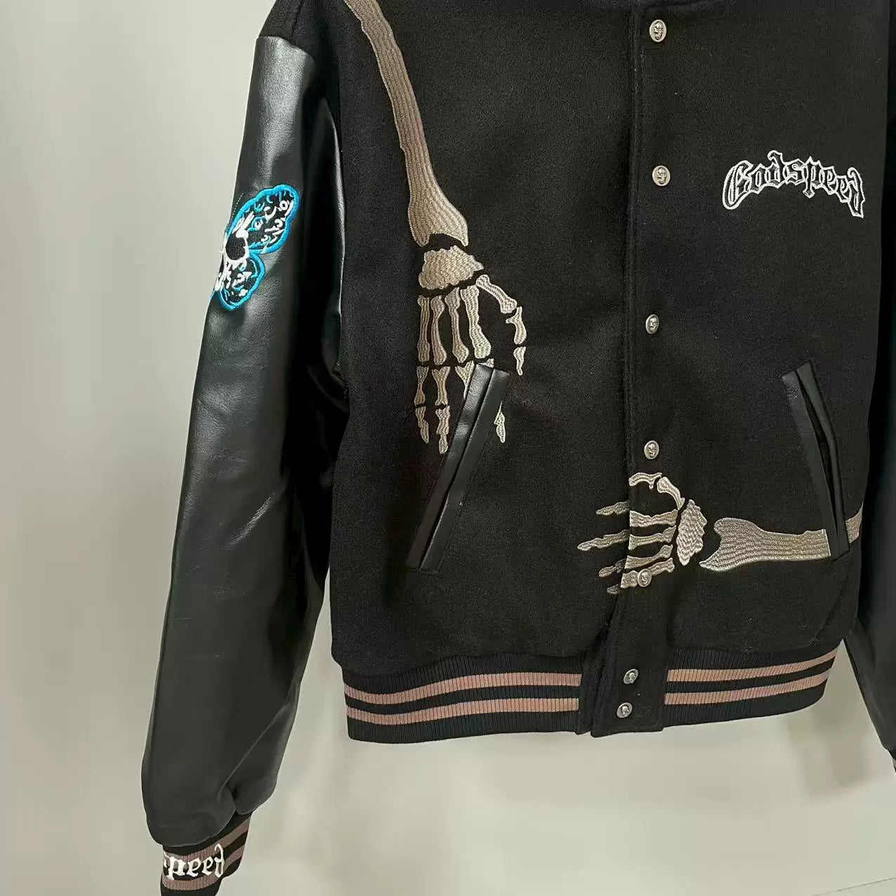 GODSPEED Vintage Stitching Loose Embroidered Skull Jacket