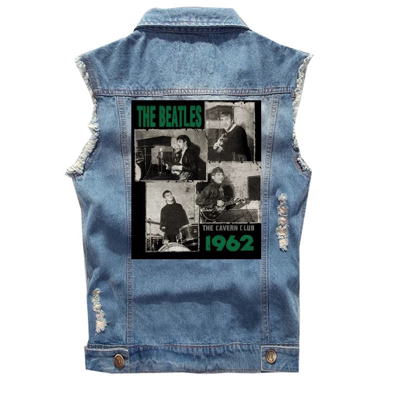 The Beatles, Lennon, retro rock, sleeveless denim vest, vest, vest, denim shirt (1)