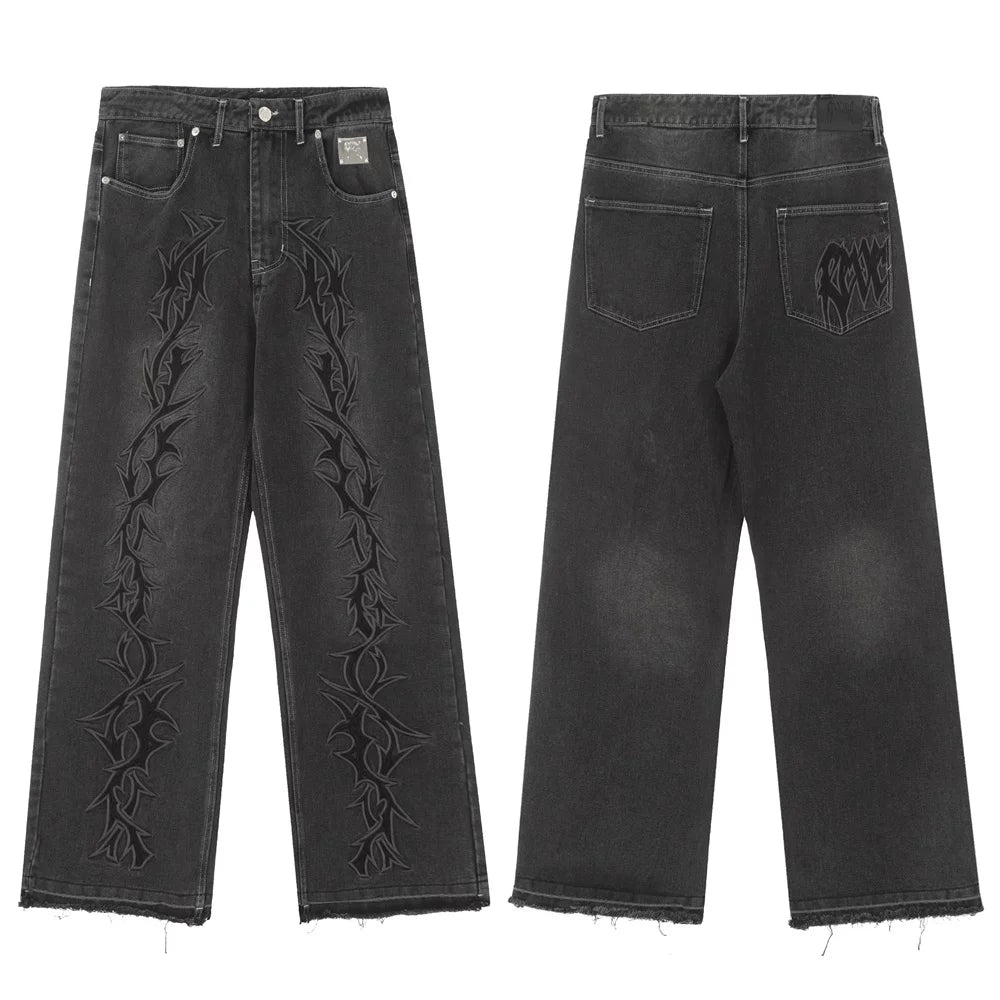 Revenge Smoke Embroidered Thorn Denim Pants