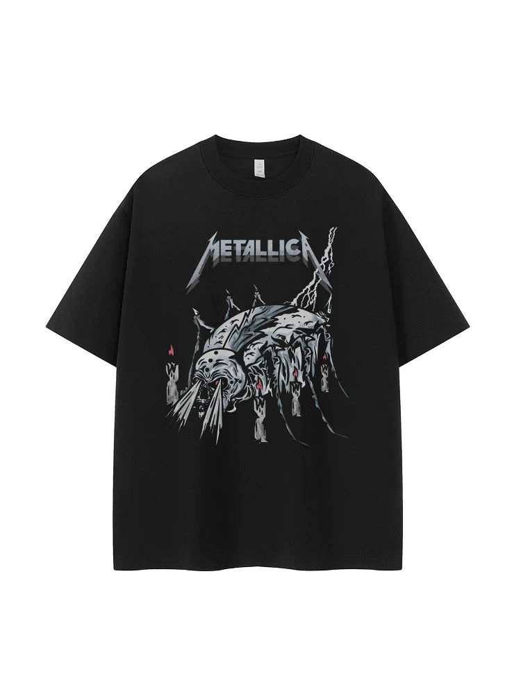 Metallica metal band retro American street dark niche design gray vtg rock short sleeved T-shirt