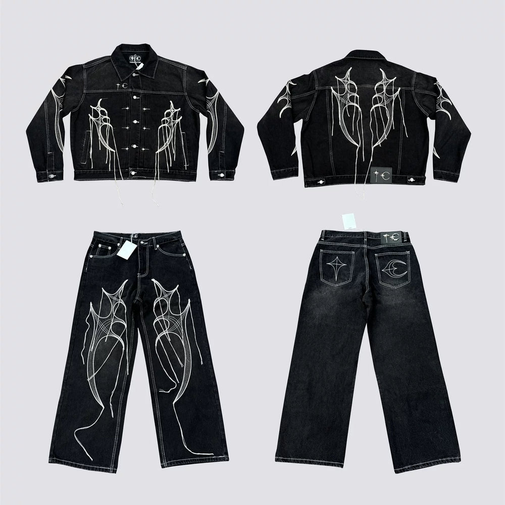 Thug Club Tassel Embroidered Denim Fashion Set