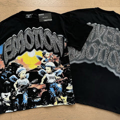 MIXED EMOTION Vintage Rhinestone Rock Band Cherubs Graphic T-Shirt (Black)