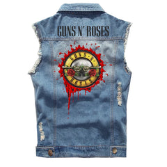 Guns N Roses sleeveless vest, punk style rock denim vest, pure cotton denim jacket (1)