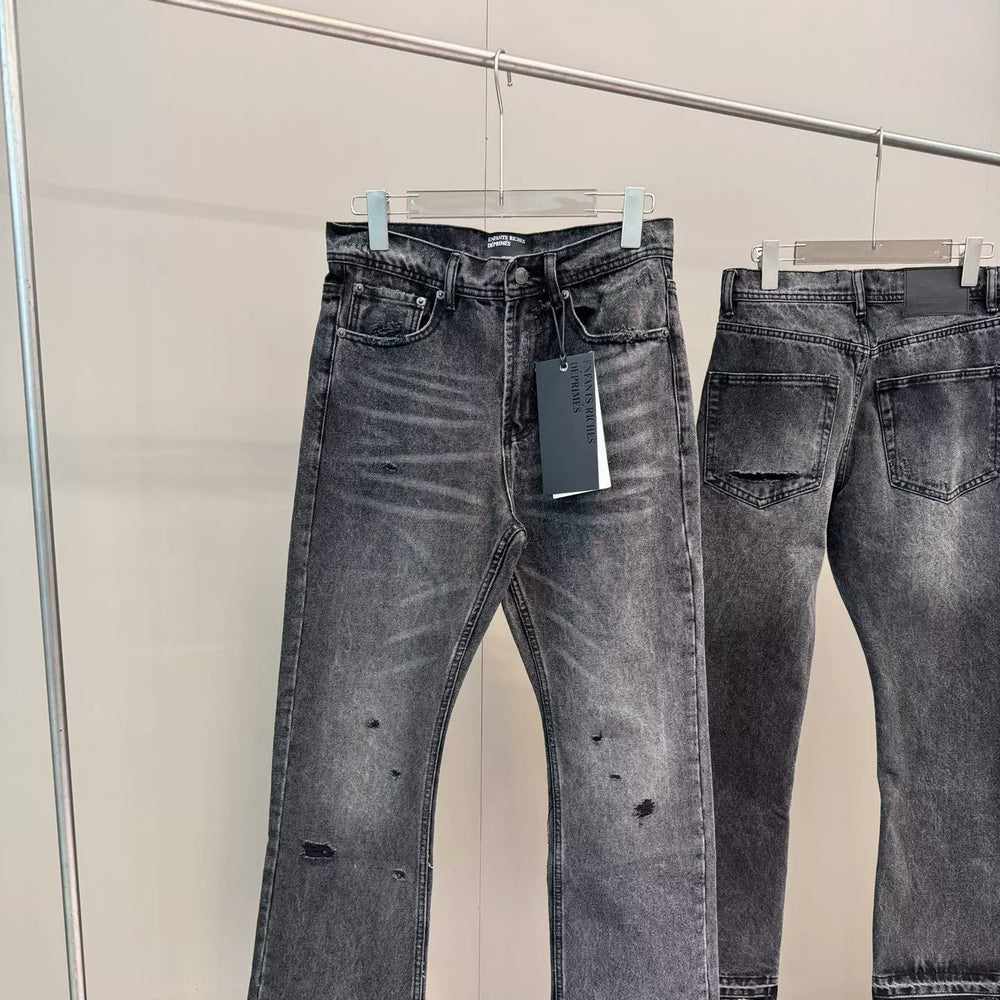 ERD washed denim jeans with distressed and patched holes