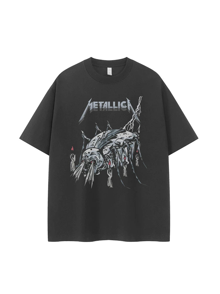 Metallica metal band retro American street dark niche design gray vtg rock short sleeved T-shirt