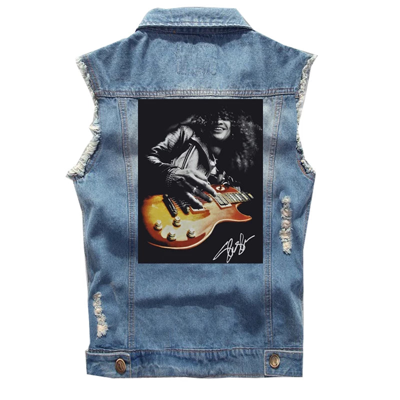 Guns N Roses sleeveless vest, punk style rock denim vest, pure cotton denim jacket (4)