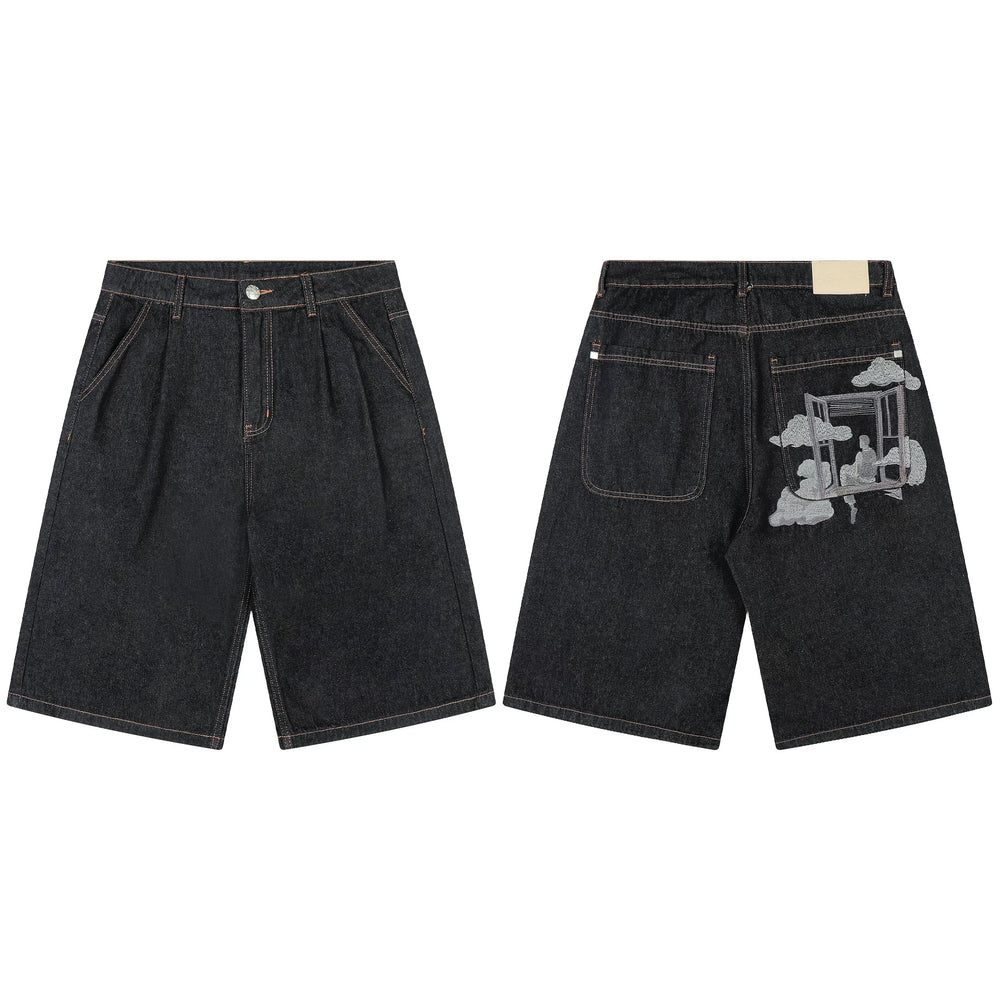 Derschutze Street Style Embroidered Denim Shorts