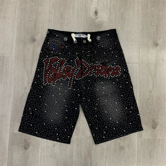 Vale Valley Forever Full-Print Beaded Denim Shorts
