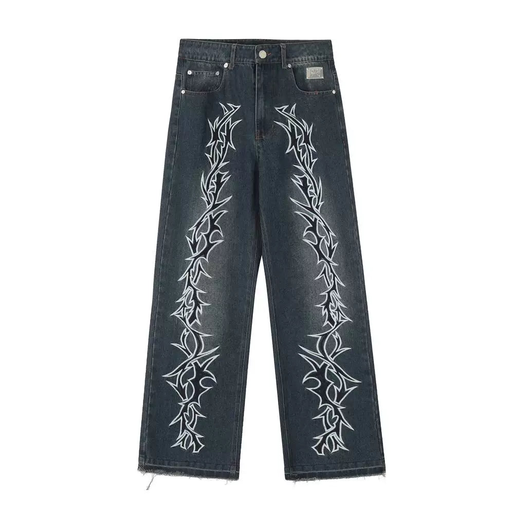 Revenge Smoke Embroidered Thorn Denim Pants
