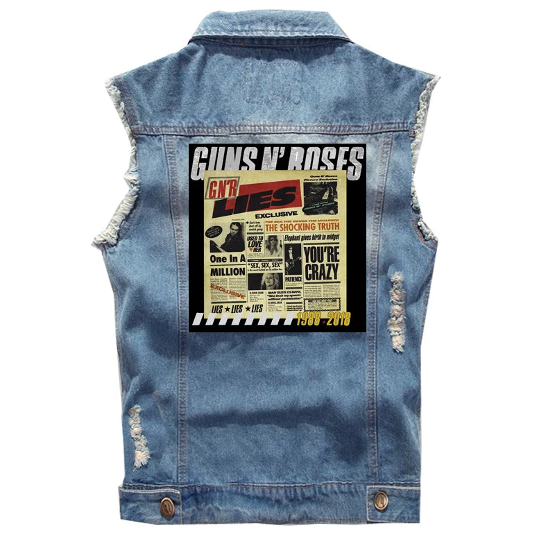 Guns N Roses sleeveless vest, punk style rock denim vest, pure cotton denim jacket (3)