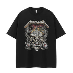 Metallica band retro American street niche design, skull cross vtg rock short sleeved T-shirt