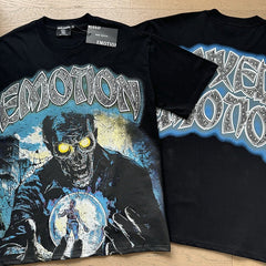 MIXED EMOTION Vintage Rhinestone Zombie Graphic T-Shirt (Black)