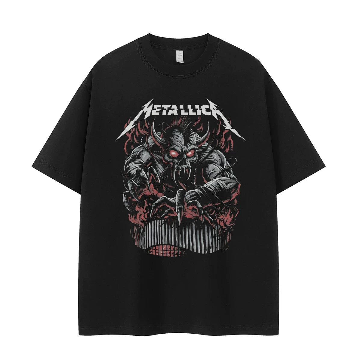 Metallica metal band retro American street vtg loose shoulder pure cotton round neck rock short sleeved T-shirt