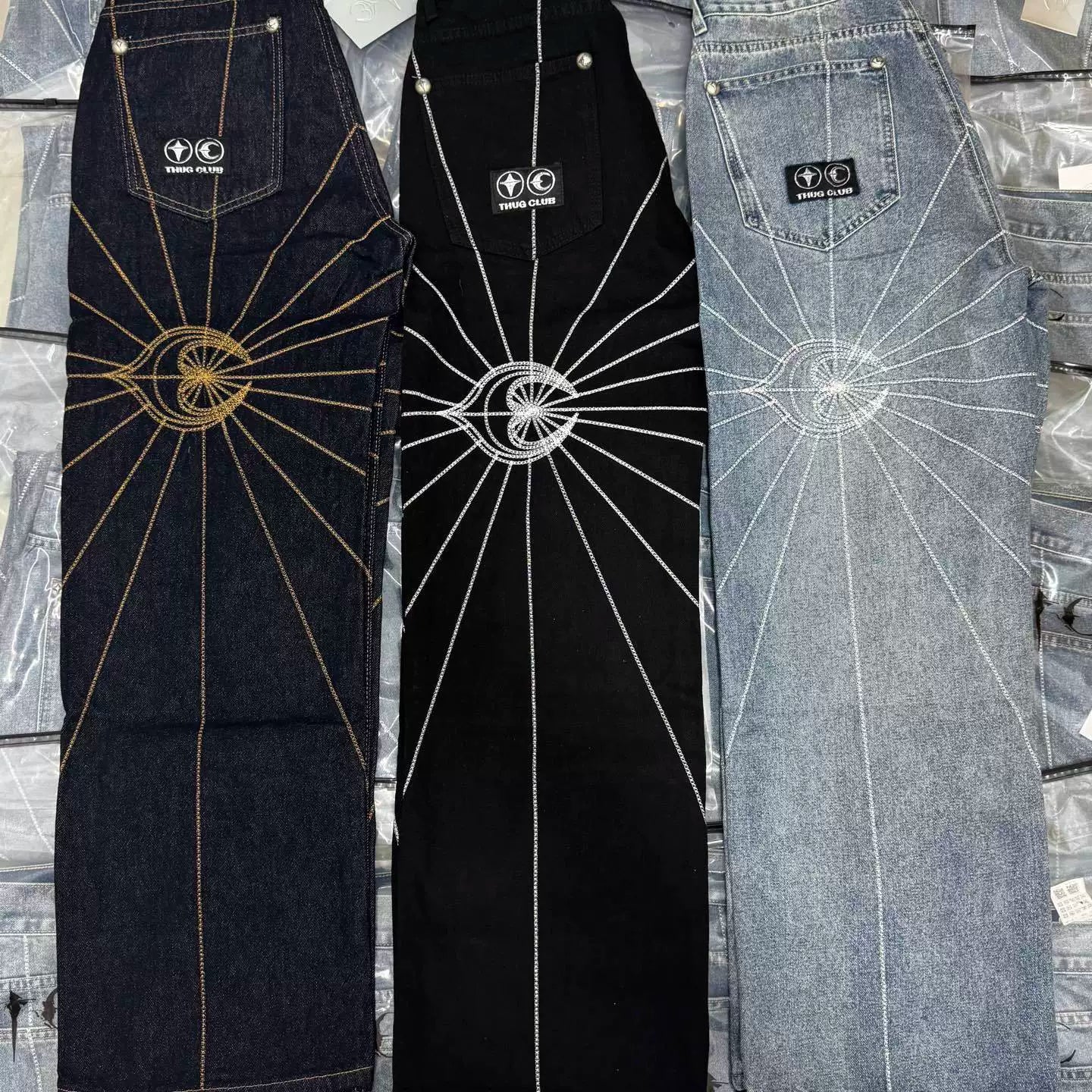 Thug Club embroidered spider-web jeans