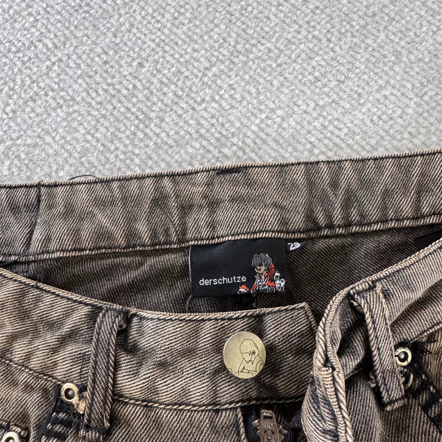 Derschutze Vintage Embroidered Denim Pants