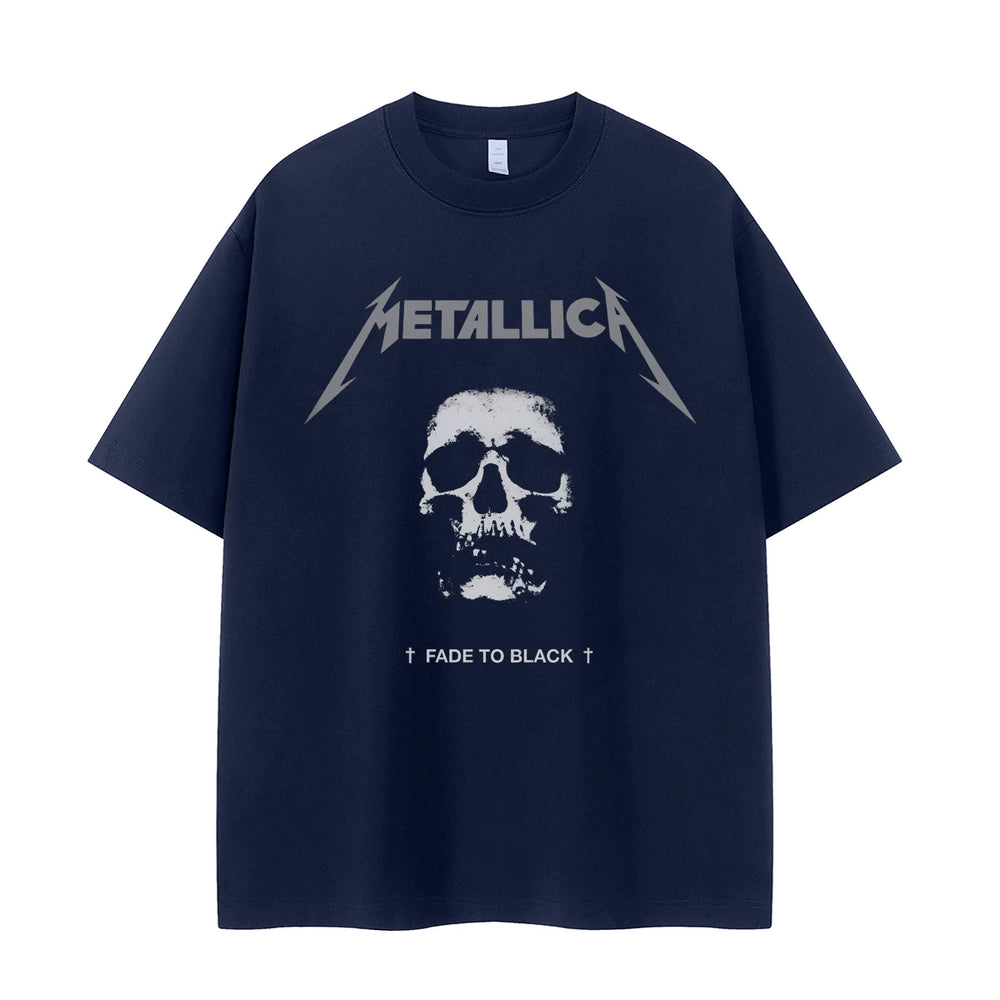 Metallica metal band retro American street dark skeleton niche design rock short sleeved T-shirt