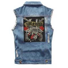 Guns N Roses sleeveless vest, punk style rock denim vest, pure cotton denim jacket (4)