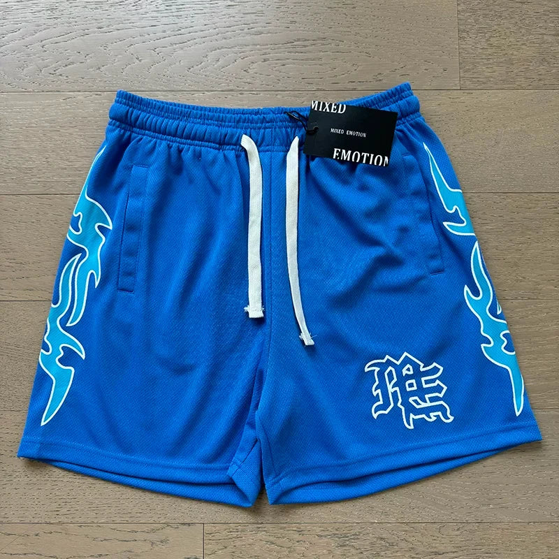 MIXED EMOTION Vintage Graphic Athletic Mesh Shorts (Blue)
