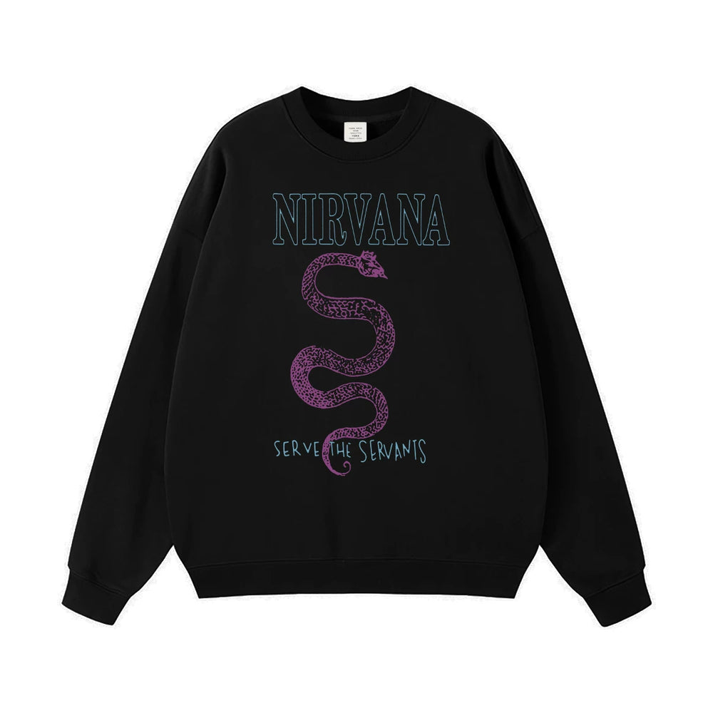 NIRVANA Nirvana Rock Band American Street Gun Flower Nirvana Black Gray White Pure Cotton Hooded Round Neck Sweatshirt (9)