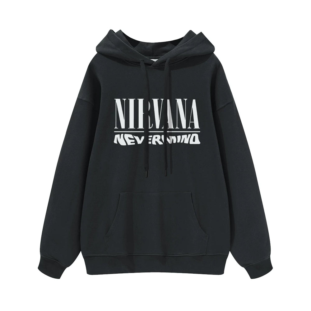 NIRVANA Nirvana Rock Band American Street Gun Flower Nirvana Black Gray White Pure Cotton Hooded Round Neck Sweatshirt (6)