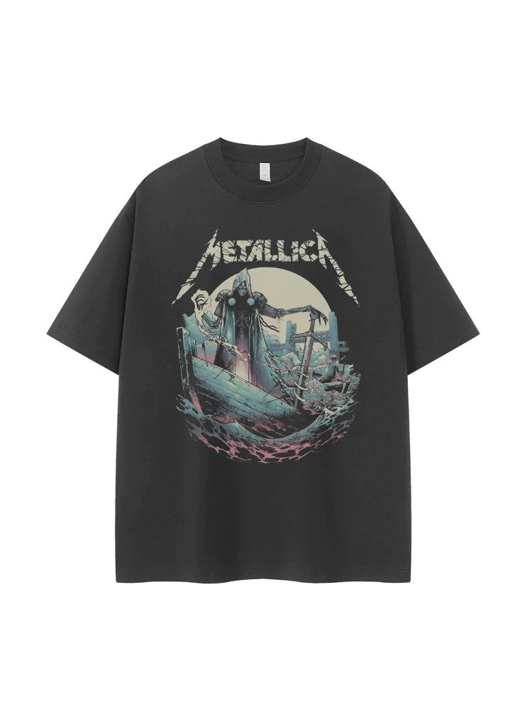 Metallica metal band retro American street hip-hop dark niche design rock short sleeved T-shirt