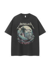 Metallica metal band retro American street hip-hop dark niche design rock short sleeved T-shirt